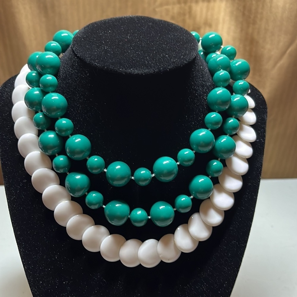 Vintage Beaded Necklaces White and Teal